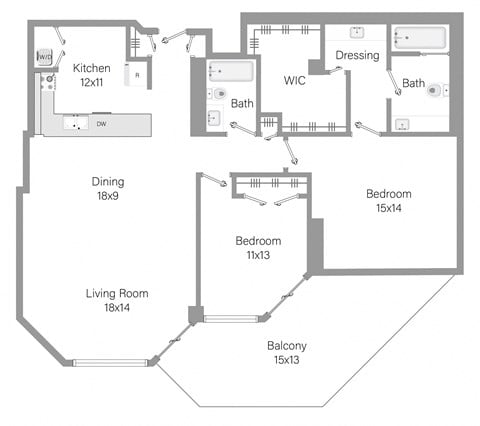 Floor plan for 2 beds, 2 baths, 1398 sqft